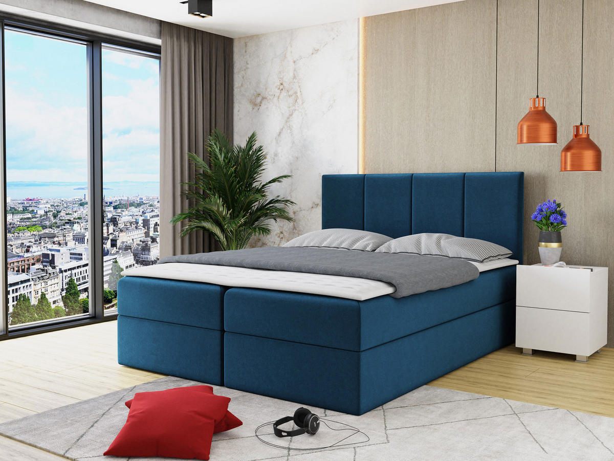BOXBETT Rebos - Blau, Holz/Textil (180/200cm) - MIRJAN24