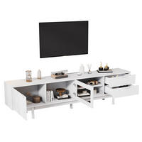 TV-LOWBOARD aus Spanplatte 200x40x50,5 cm Weiß mit 2 Türen, 2 Schubladen und Glasfront - Weiß, Holzwerkstoff (200/50.5/40cm) - Modfu