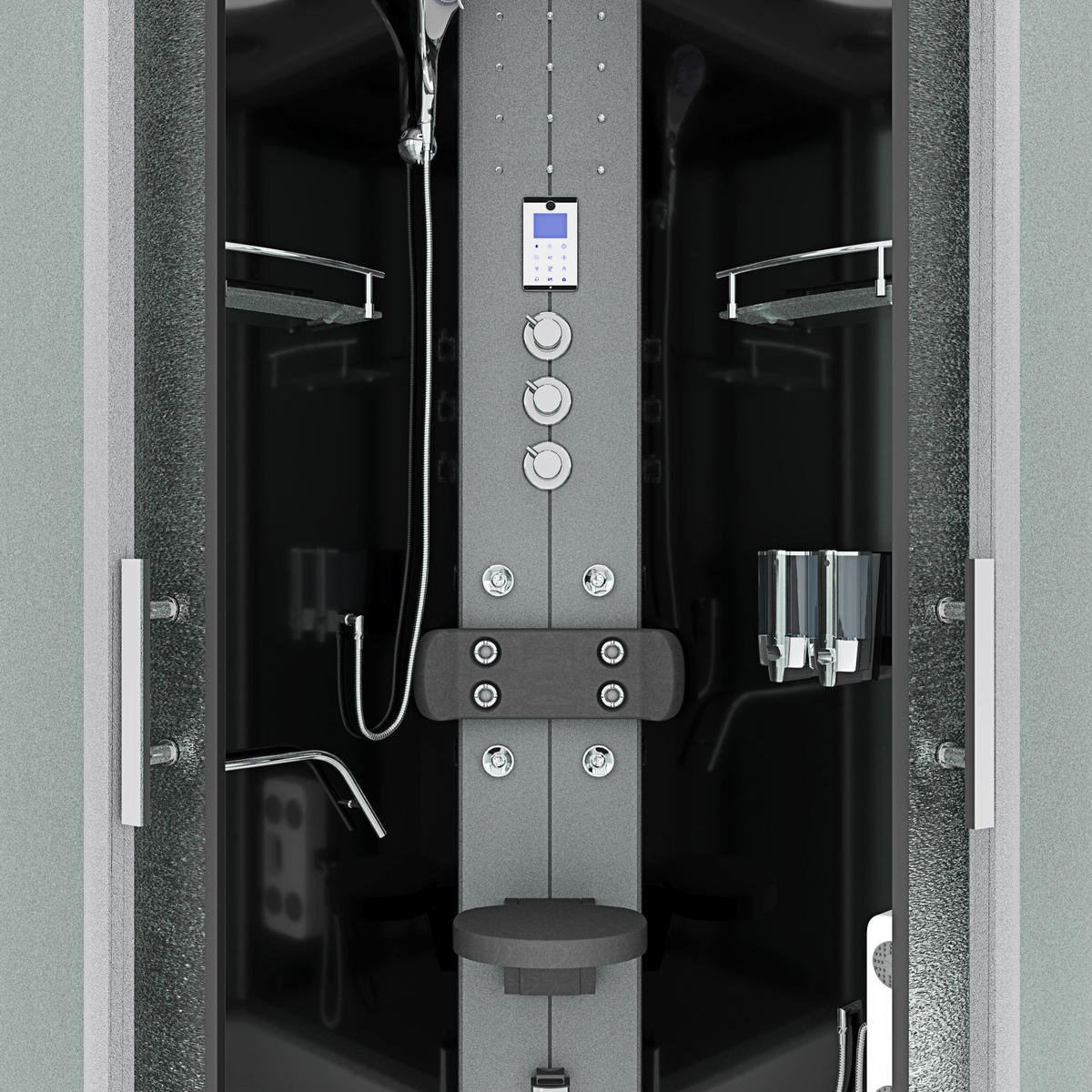 DAMPFDUSCHE Duschkabine D58-63M3-EC sw 100x100 - Schwarz, Glas/Kunststoff (100/100/225cm) - AcquaVapore by Sandra Jentho