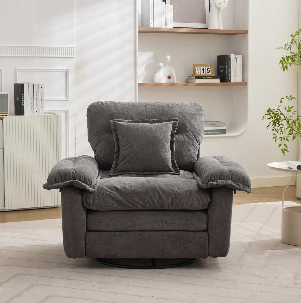 SESSEL in Grau mit 360°-Drehfunktion und Chenillebezug,84/116/96 cm - Grau, Textil (84/96/116cm) - Flora Grace
