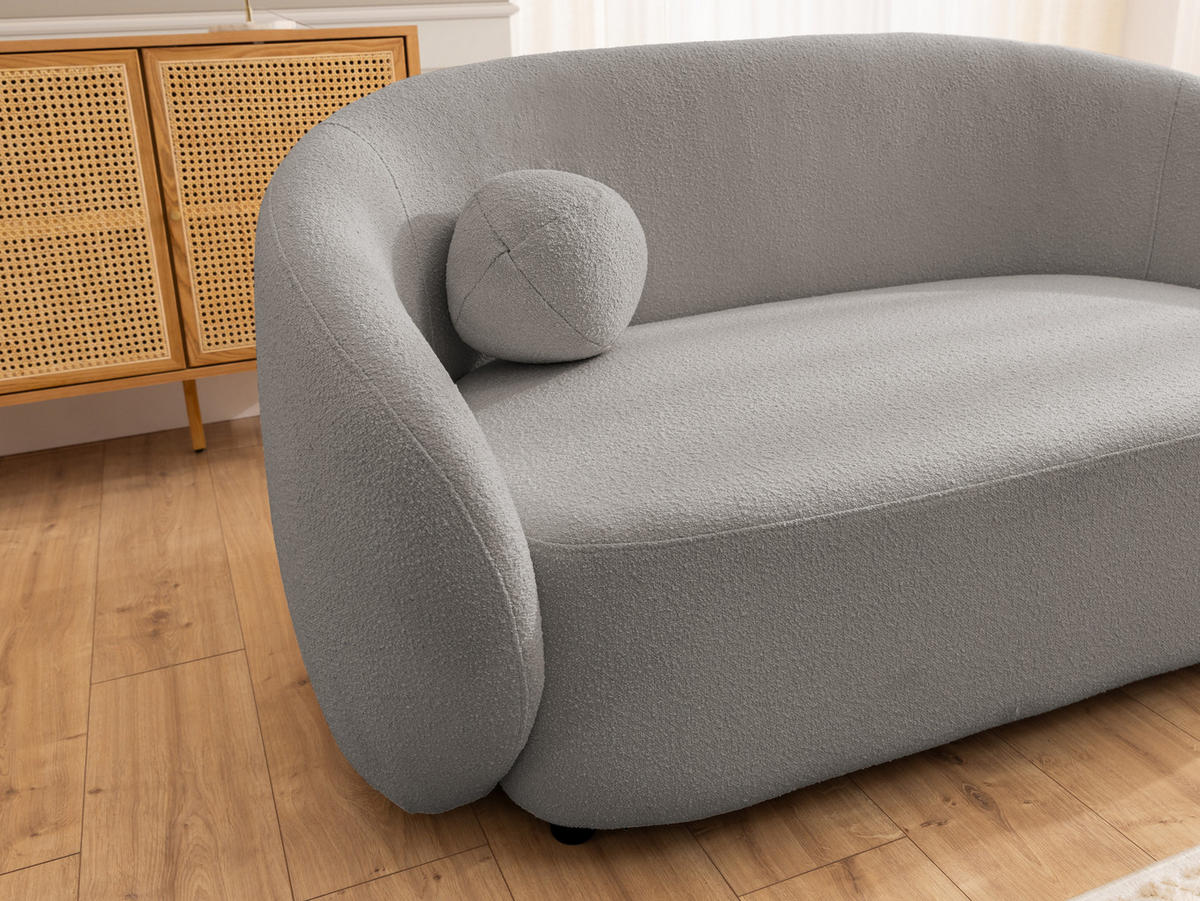 SITZGARNITUR 3+1 Roundi Grau Bouclé - Schwarz/Grau, Holz/Kunststoff (208/76/80cm) - S-Style Möbel