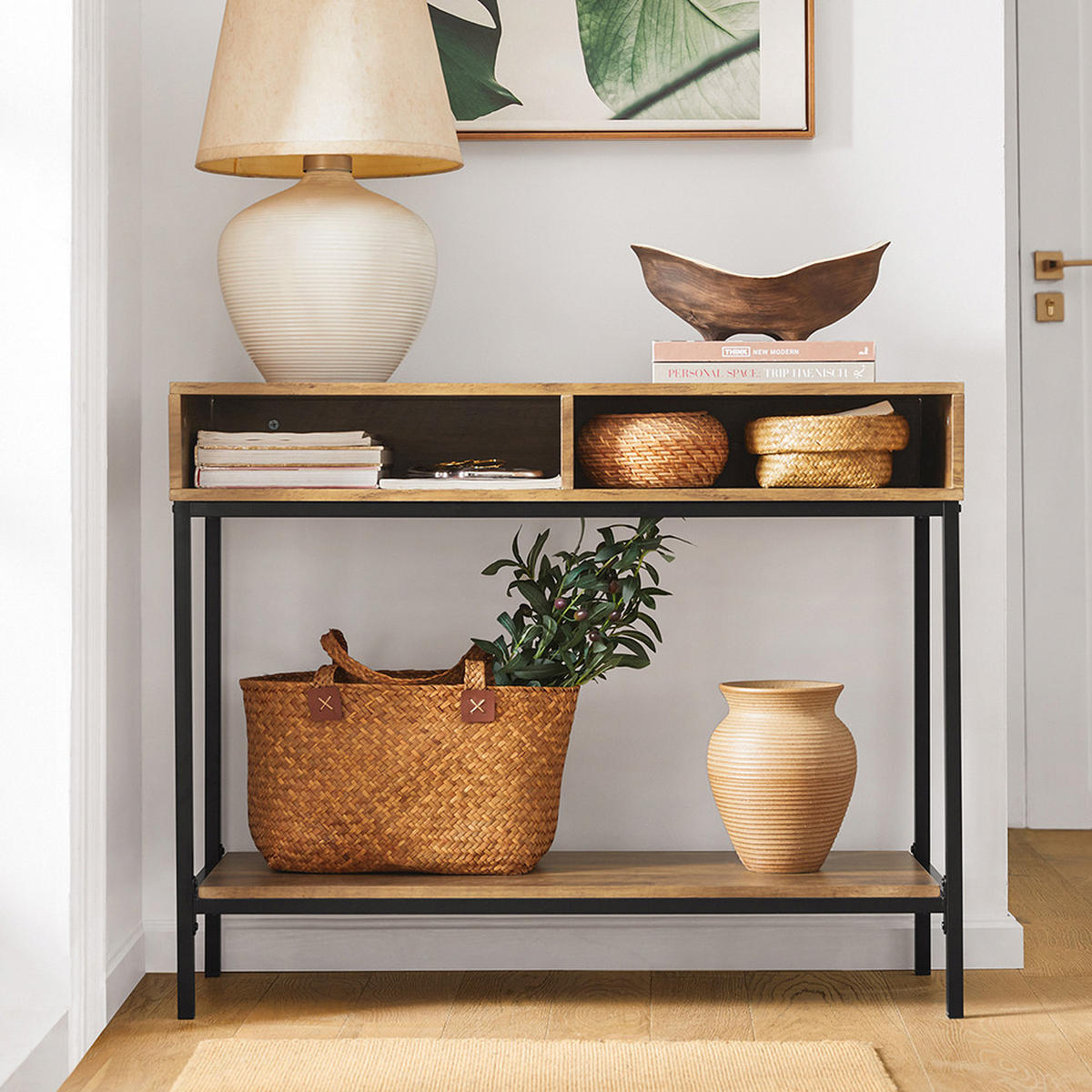 KONSOLENTISCH Natur - Schwarz/Braun, Holzwerkstoff/Metall (100/47/80cm) - SoBuy