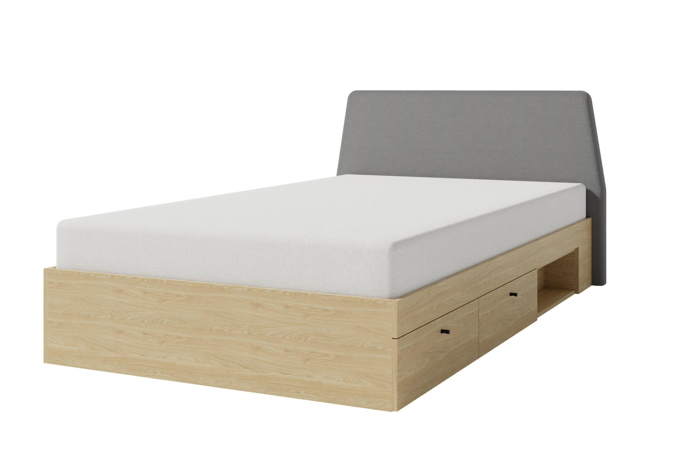 JUGENDBETT ALBI 120/200 in Geölte Eiche / Grau - Eichefarben/Grau, Holzwerkstoff (120/200cm) - Deine Möbel 24