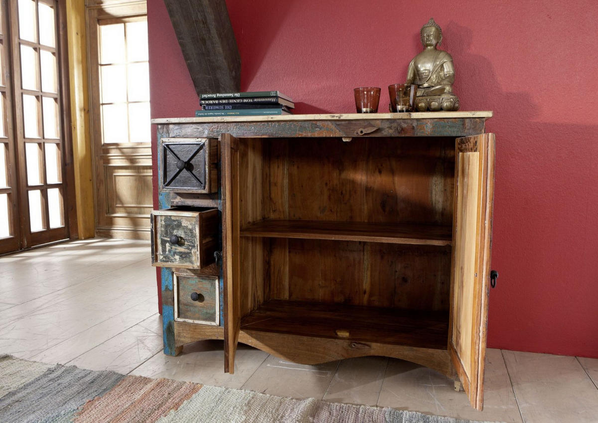 KOMMODE Altholz 110x40x85 mehrfarbig lackiert NATURE OF SPIRIT #17 - Multicolor, Holz (110/85/40cm) - Massivmoebel24