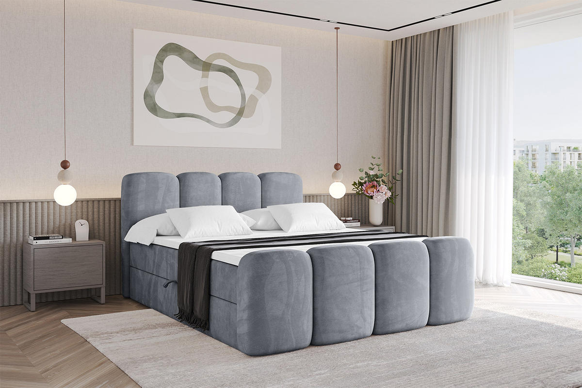 BOXBETT mit Matratze H4 und Lattenrost - NINA-Z - 160x200 cm Casablanca - Grau - Anthrazit, Holzwerkstoff (160/200cm)