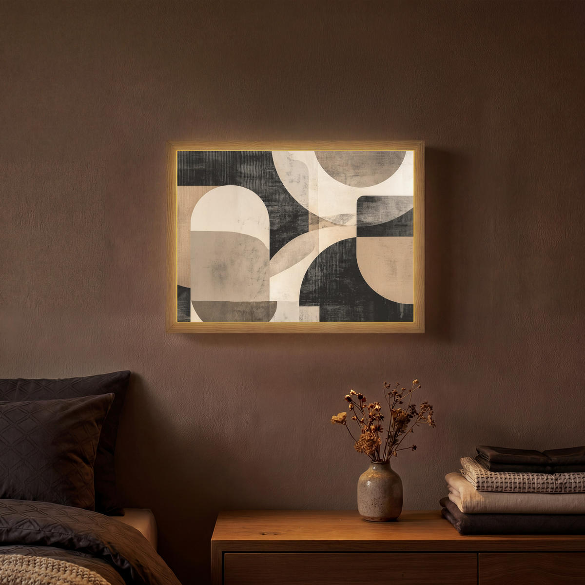 NÁSTĚNNÁ LAMPA S AKUMULÁTOREM Abstraktní - Tvary - Moderní - Béžová 40x30 cm - šedá, kompozitní dřevo (40/30/8cm) - OnlyWow