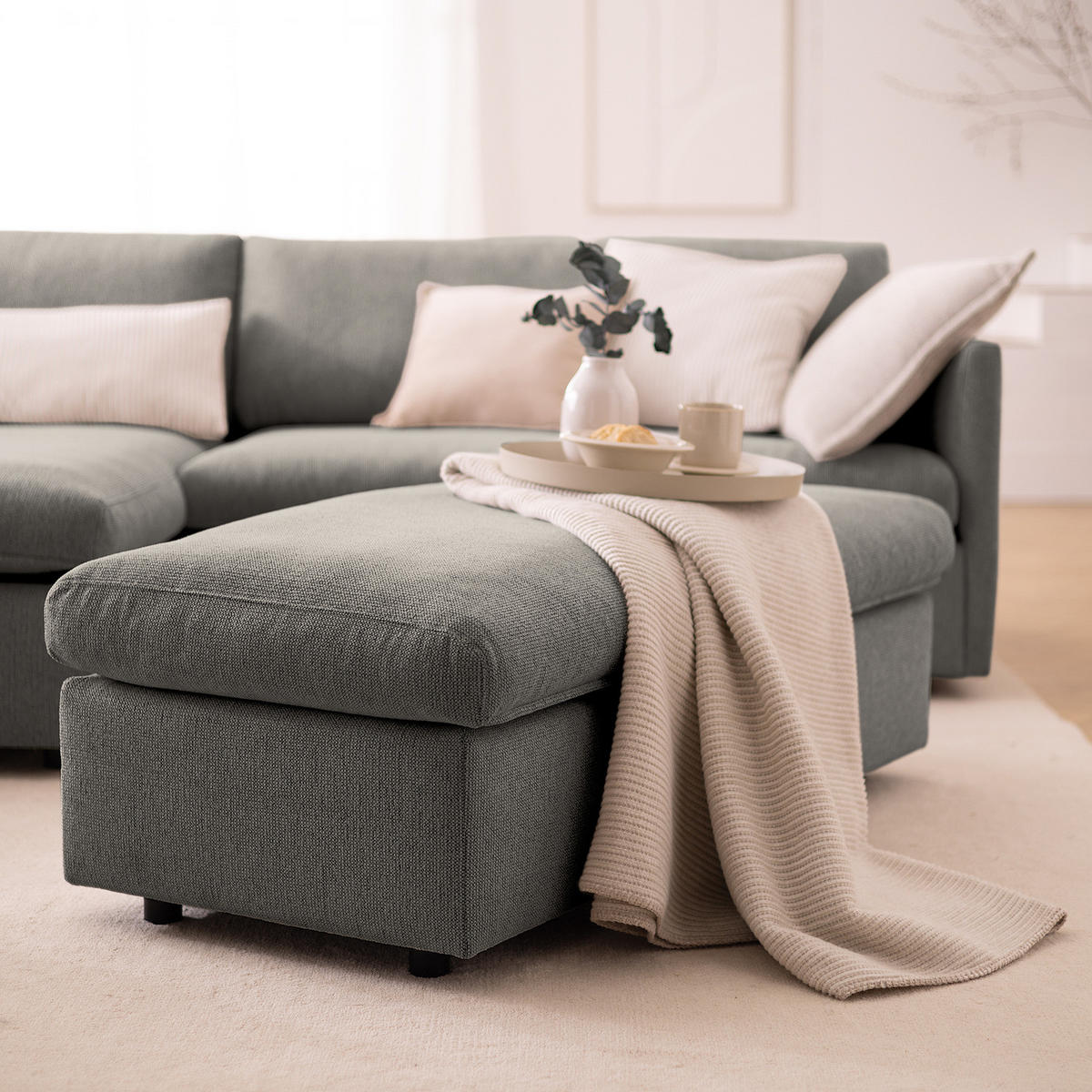 POLSTERHOCKER - Schwarz/Grau, Kunststoff/Textil (131/44/61cm) - home24