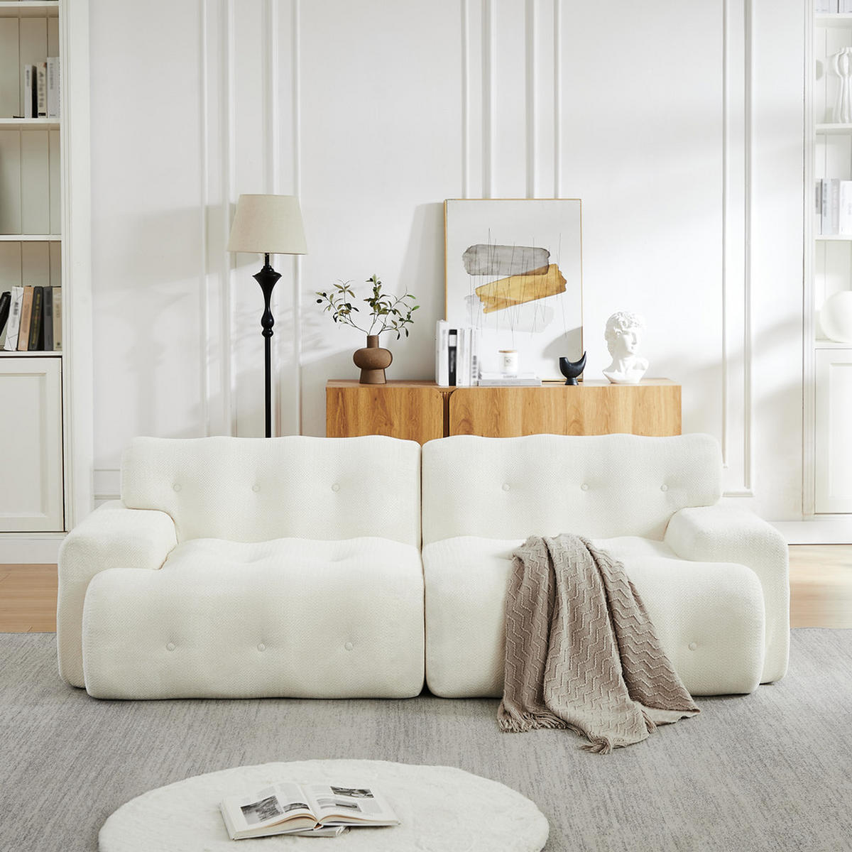 2-SITZER 224cm gebogene Form Montage erforderlich - Beige, Textil (104/66/224cm) - Raelunyi