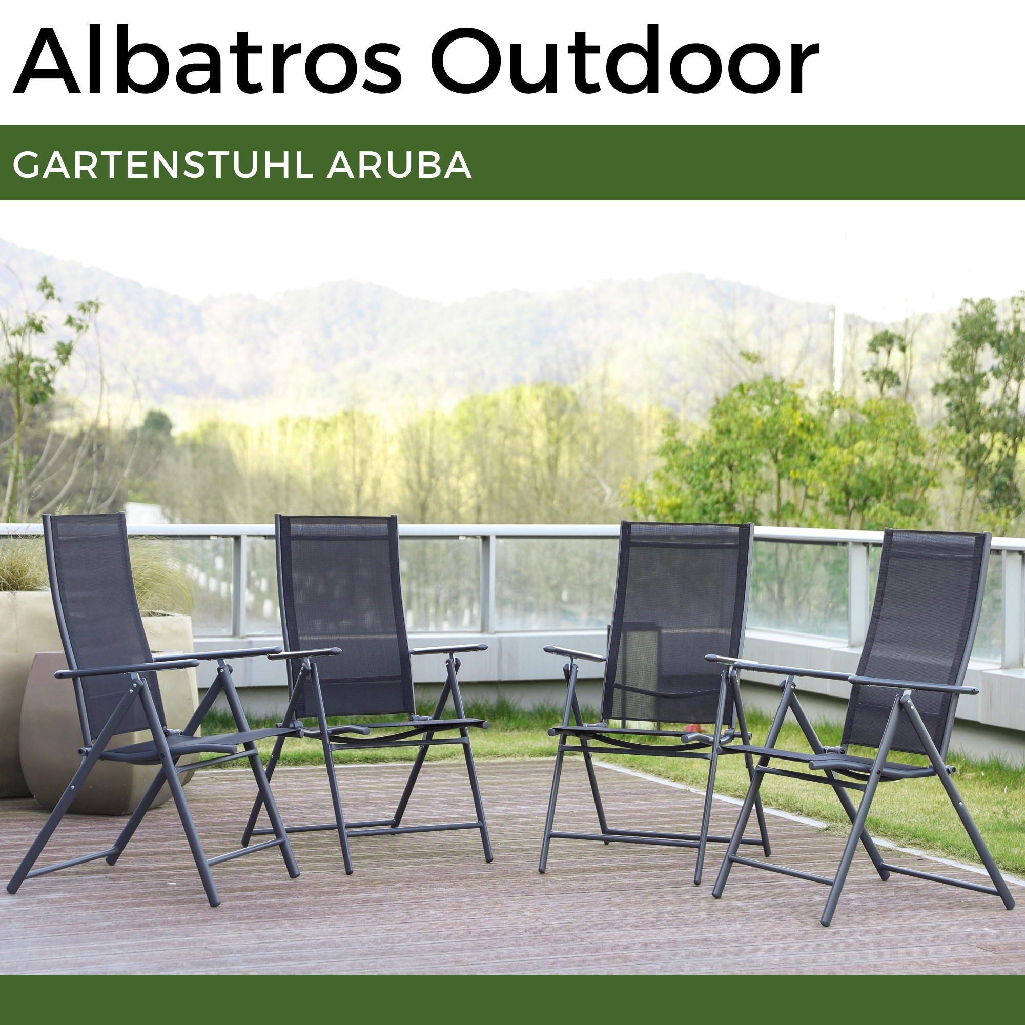 GARTENSTUHL ARUBA, faltbar, 4er Set - Anthrazit, Metall (57/106/68cm) - Albatros