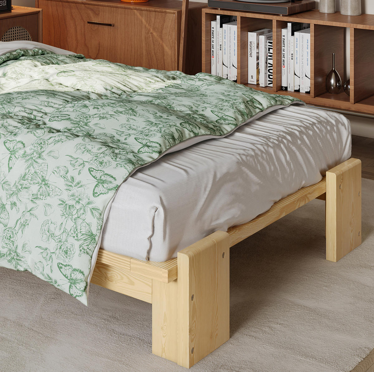 POLSTERBETT 90/200 cm aus Kiefernholz mit gepolsterter Rückenlehne, stabilen Lattenrosten und breiten Bettbeinen, Natur - Naturfarben, Textil (90/200cm) - Redom