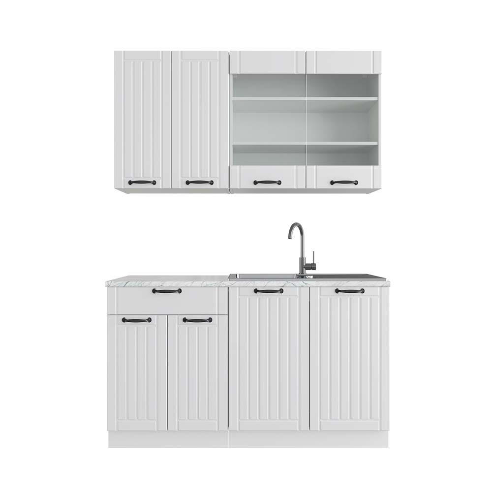 SINGLEKÜCHE Fame-Line Weiß Landhaus/Weiß 140 cm, AP Marmor - Creme/Weiß, Holzwerkstoff (140/81.6/60cm) - Vicco