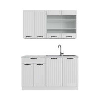 SINGLEKÜCHE Fame-Line Weiß Landhaus/Weiß 140 cm, AP Marmor - Creme/Weiß, Holzwerkstoff (140/81.6/60cm) - Vicco