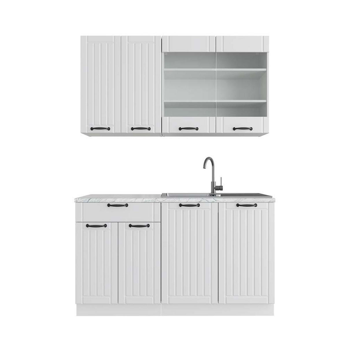 SINGLEKÜCHE Fame-Line Weiß Landhaus/Weiß 140 cm, AP Marmor - Creme/Weiß, Holzwerkstoff (140/81.6/60cm) - Vicco