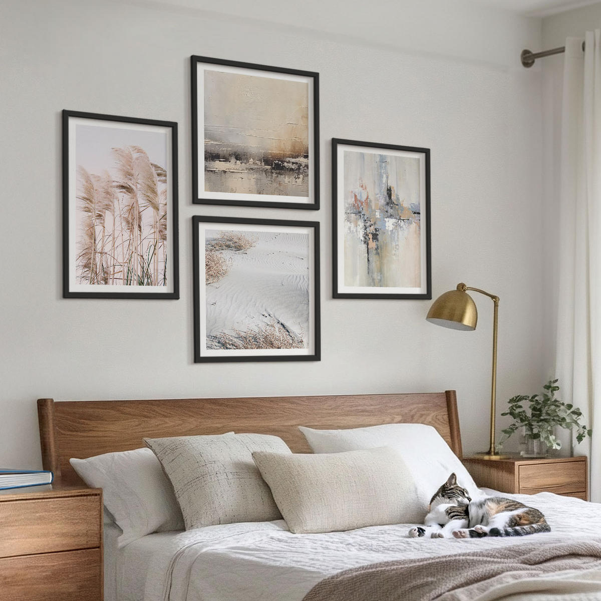 BILDER SET 4er Set - 50x50 cm & 40x60 cm Schwarzer Rahmen - Abstrakte Vegetationsmuster - Schwarz, Kunststoff (50/50cm) - TULUP