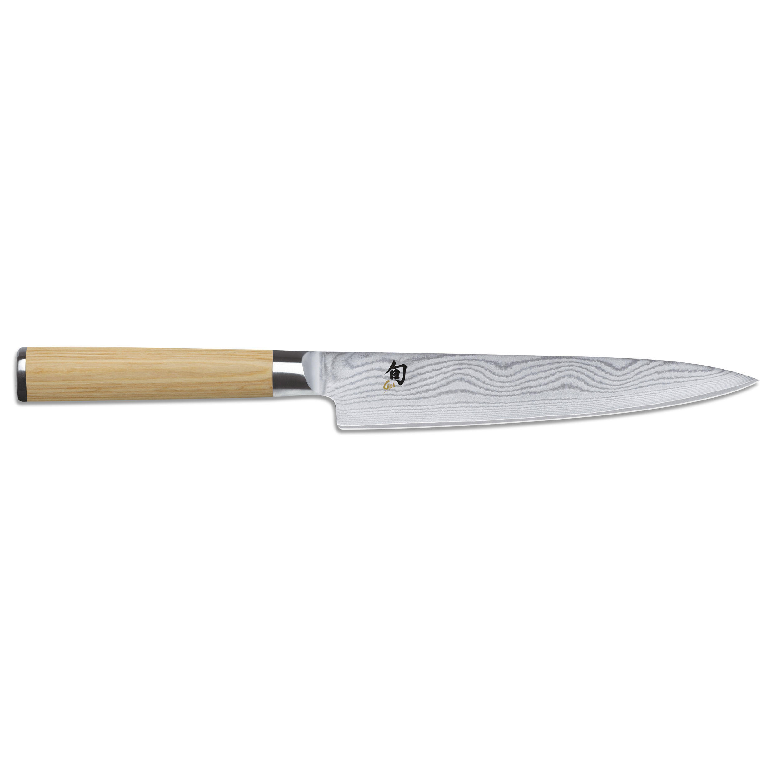 ALLZWECKMESSER Shun Classic White, Pakkaholzgriff, Damaszenerstahl, Klingenlänge 15 cm - Silberfarben, Metall (29.5cm) - Kai Messer