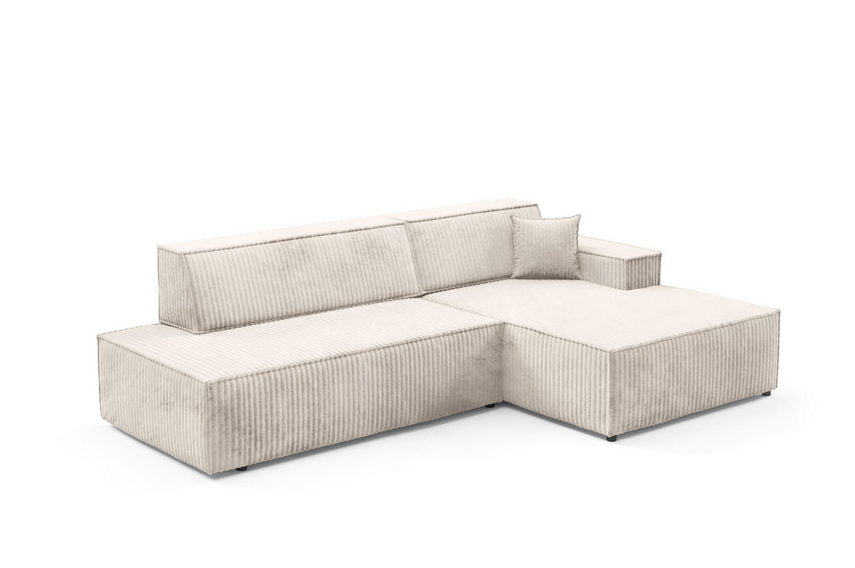 ECKSOFA TESSO R-S Creme Kordstoff mit Schlaffunktion - Creme, Holz (247/170cm) - MASSENO