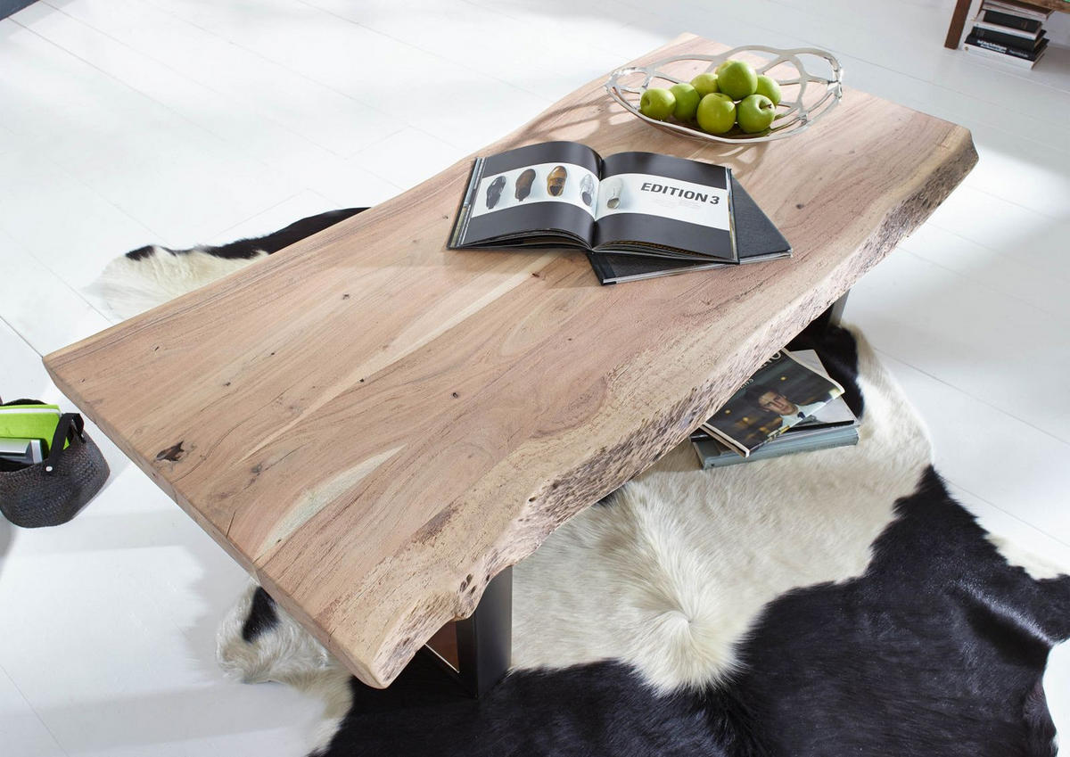 COUCHTISCH Akazie 160x70x45 Natural Stone lackiert FREEFORM #121 - Beige, Holz (160/70/45cm) - Massivmoebel24