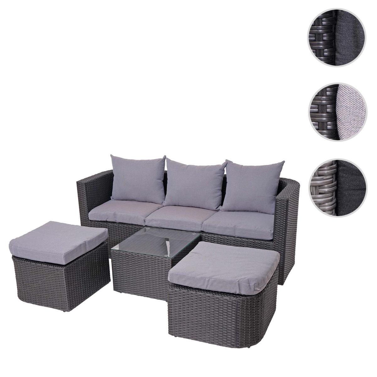 LOUNGE-SET Anthrazit, Hellgrau - Anthrazit/Hellgrau, Holz - MCW