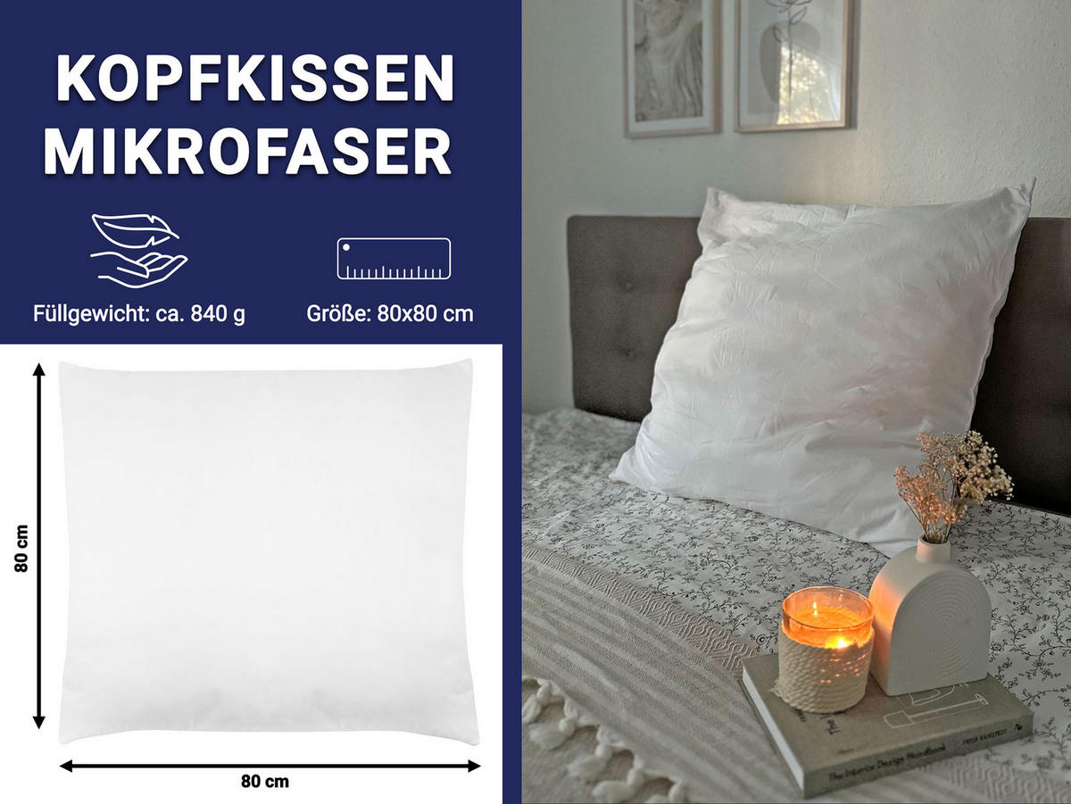 KOPFKISSEN, 80x80 cm, 100% Polyester, Weiß - Weiß, Textil (80/80cm) - Zollner