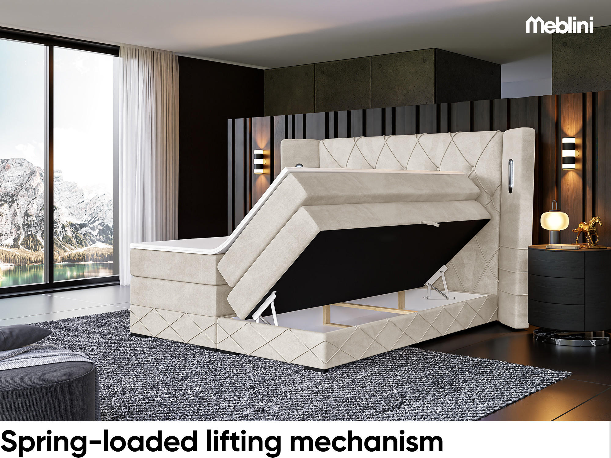 Thumbnail - Meblini Boxspringbett, Creme, Textil, H4, 200x200 cm, Schlafzimmer, Betten, Boxspringbetten