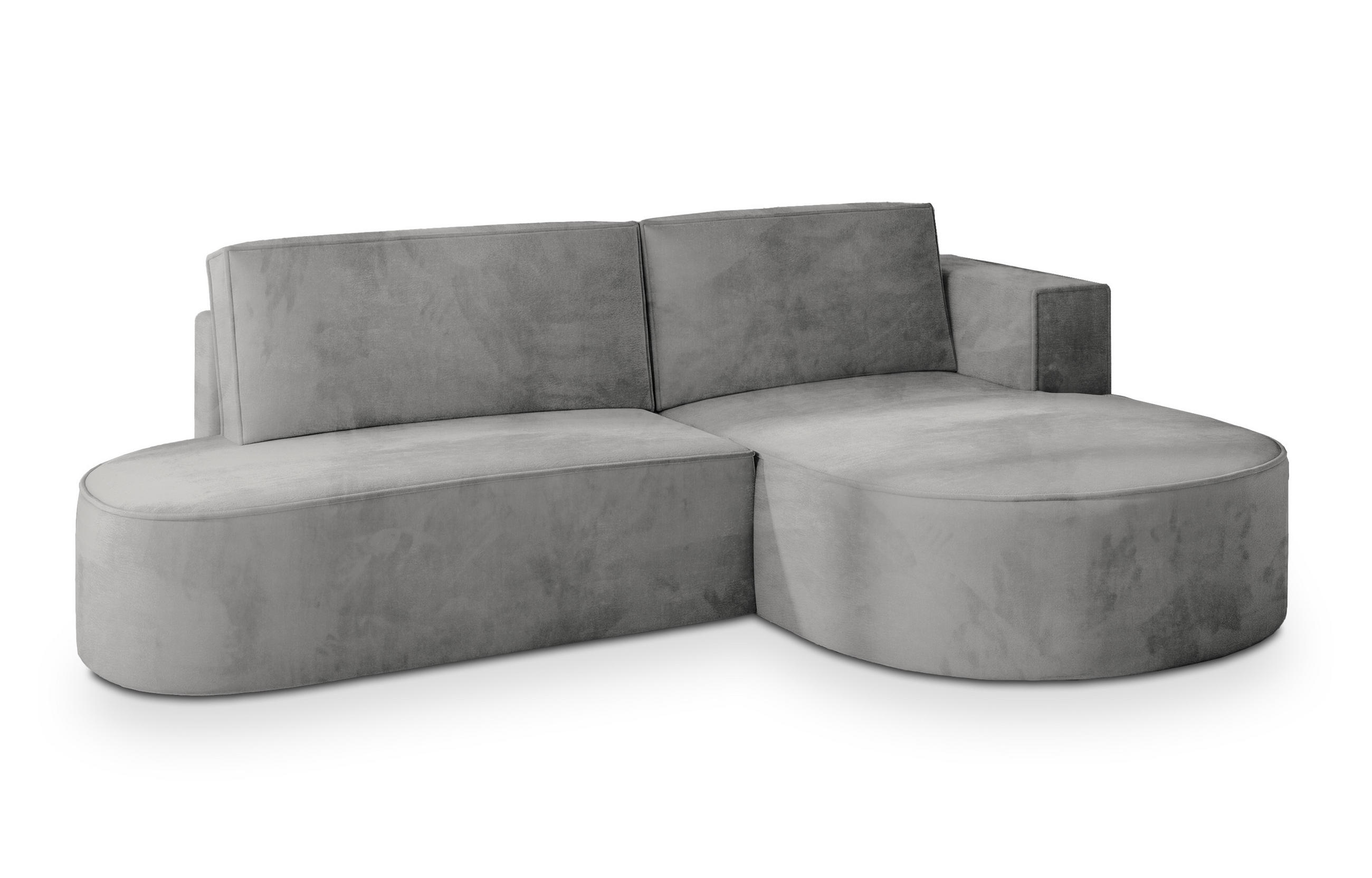 ECKSOFA CORTIO M R-S Grau Velours-Stoff mit Schlaffunktion - Grau, Holz (265/174cm) - MASSENO