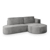 ECKSOFA CORTIO M R-S Grau Velours-Stoff mit Schlaffunktion - Grau, Holz (265/174cm) - MASSENO