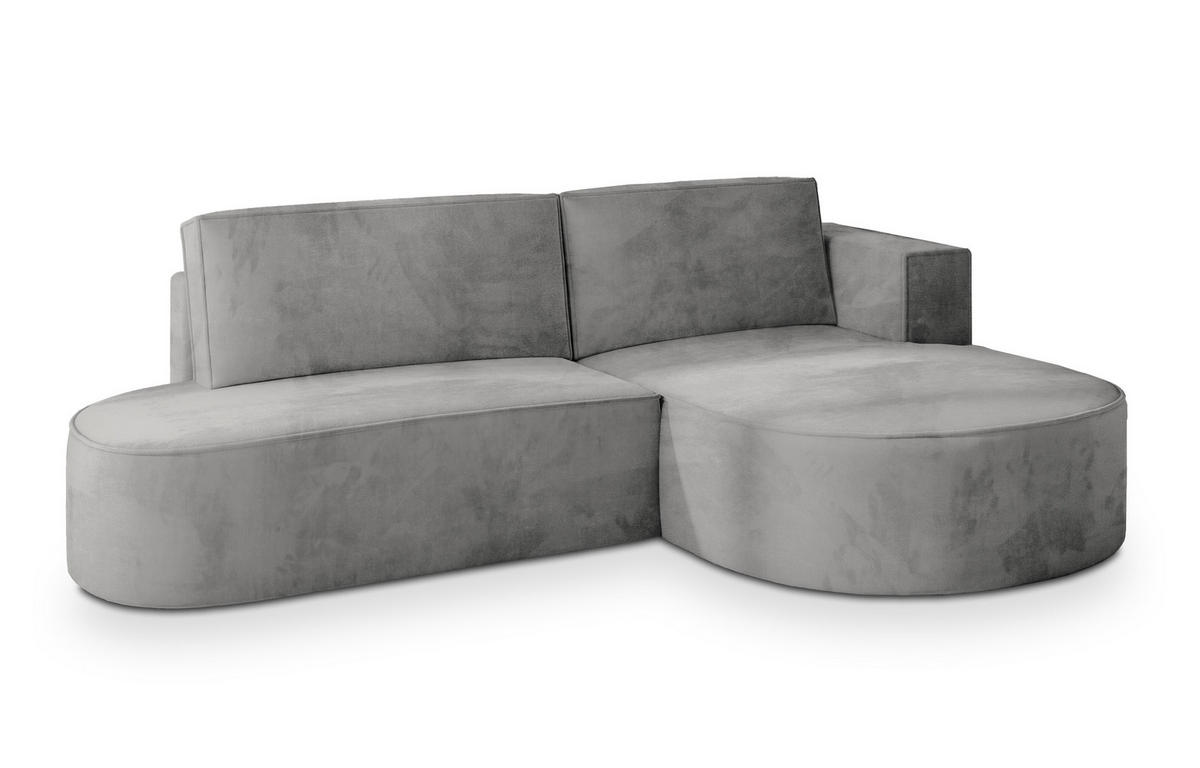 ECKSOFA CORTIO M R-S Grau Velours-Stoff mit Schlaffunktion - Grau, Holz (265/174cm) - MASSENO