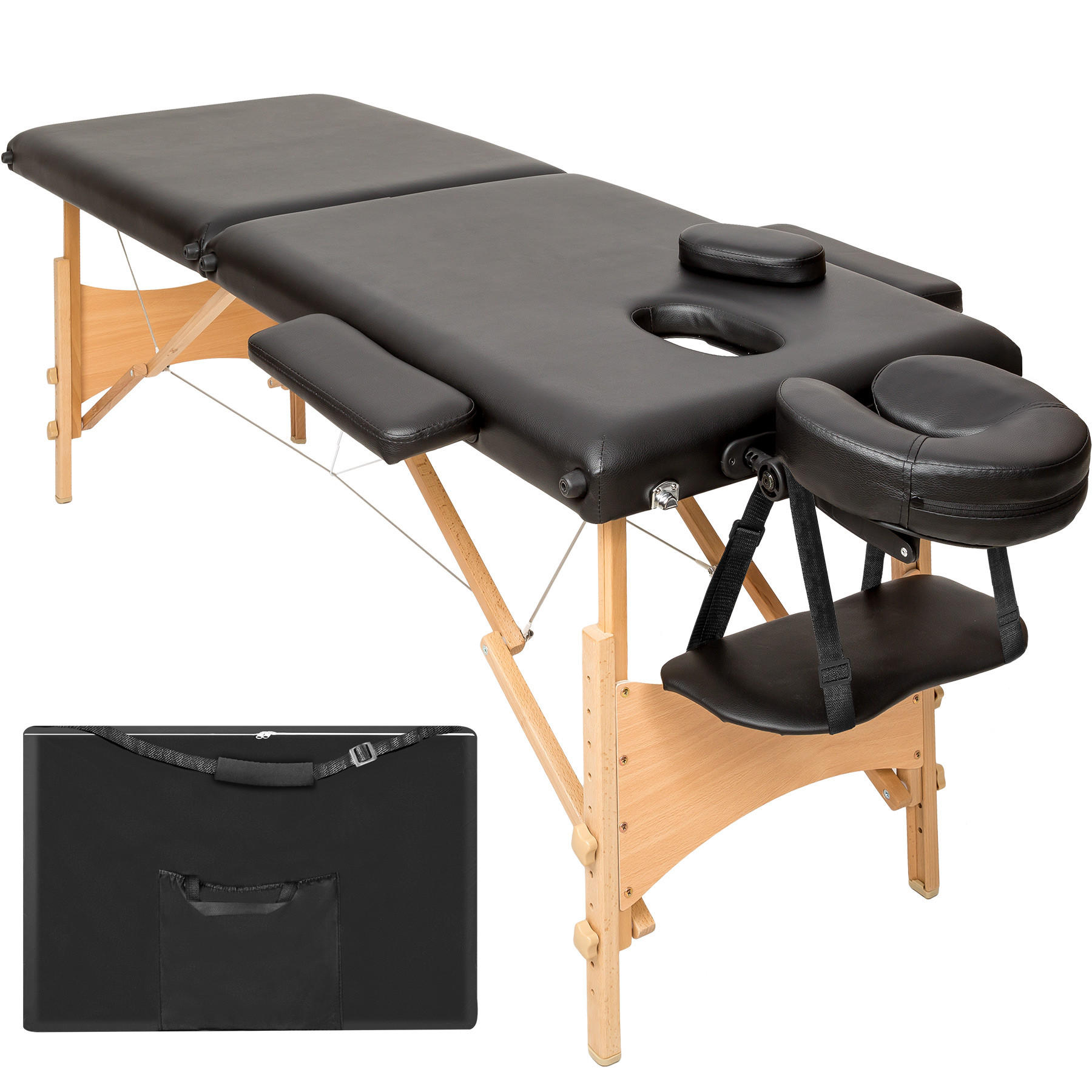 MASSAGELIEGE 2 Zonen Freddi,210 x 95 x 84 cm,schwarz - Schwarz, Holz (61/62/185cm) - tectake