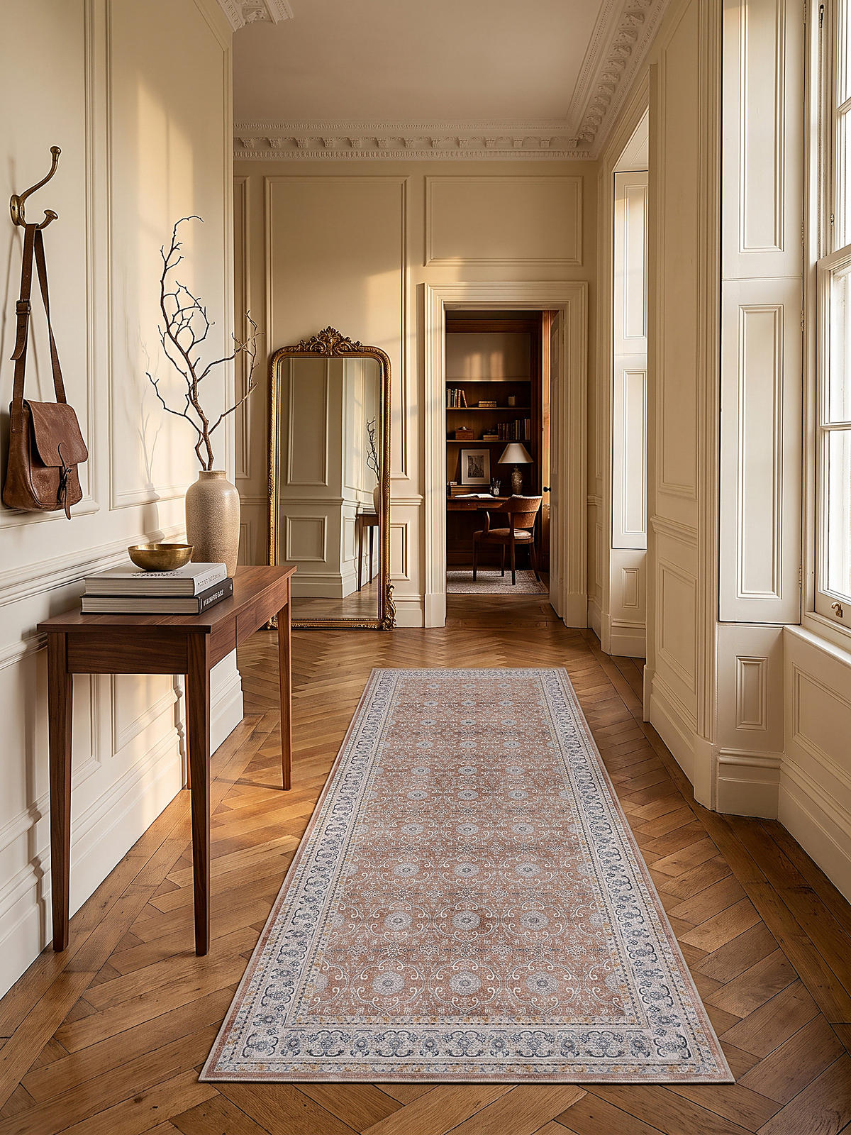 LÄUFER waschbar, mit floralen Ornamenten, VERNANTE in Terrakotta-Creme, 80 x 150 cm - Rot, Textil (80/150cm) - KADIMA DESIGN