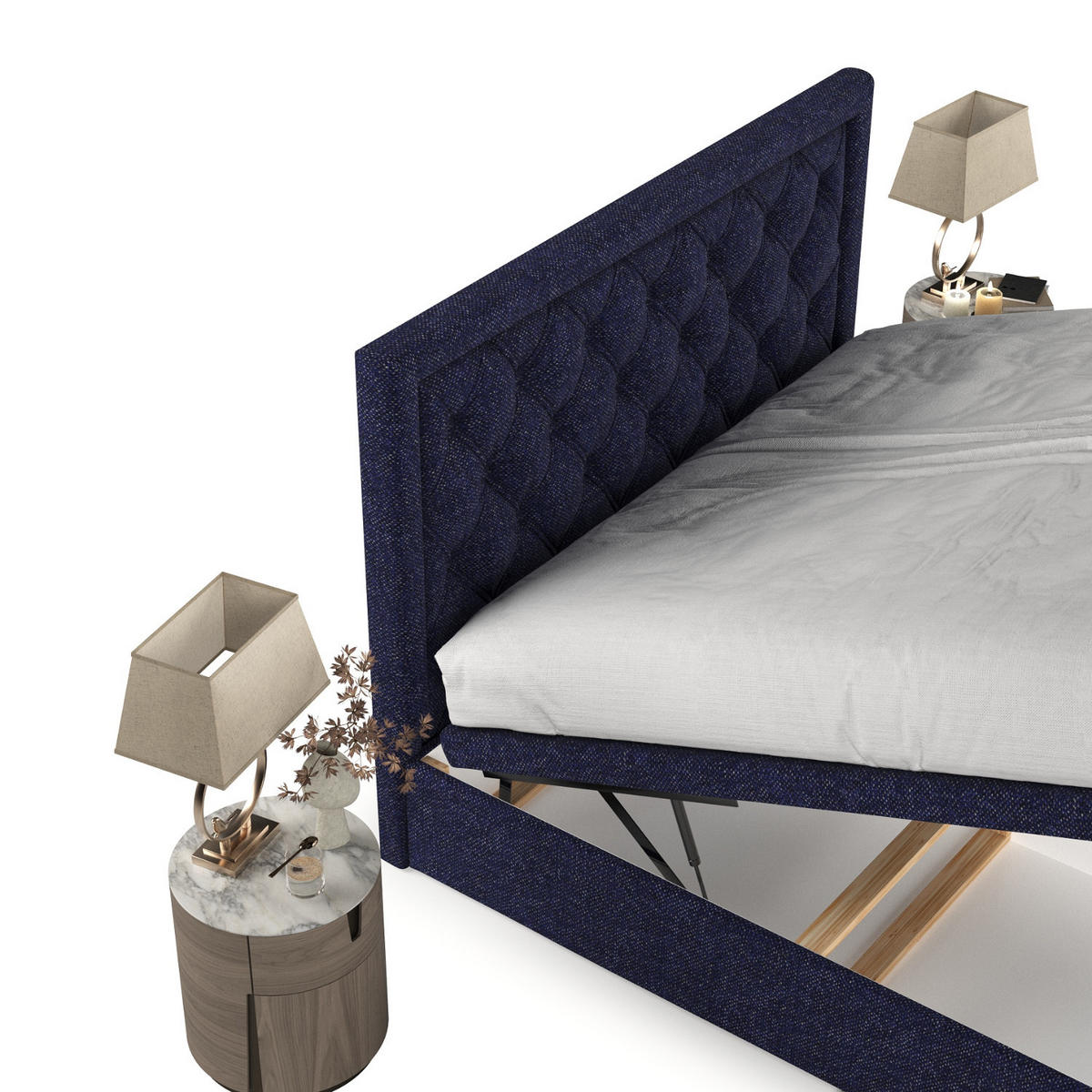 POLSTERBETT Nicobar mit Stauraum 160/200 cm Marineblau im Alta Stoff - Schwarz/Dunkelblau, Holz/Holzwerkstoff (160/200cm) - AltaBeds