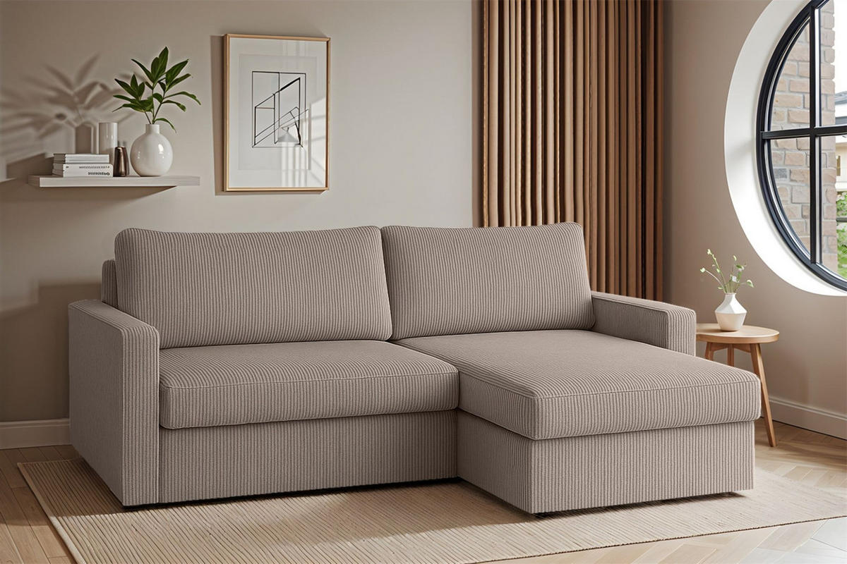 ECKSOFA Bendik In Poso - Beige, Holzwerkstoff/Textil (224/140cm) - Fun Möbel