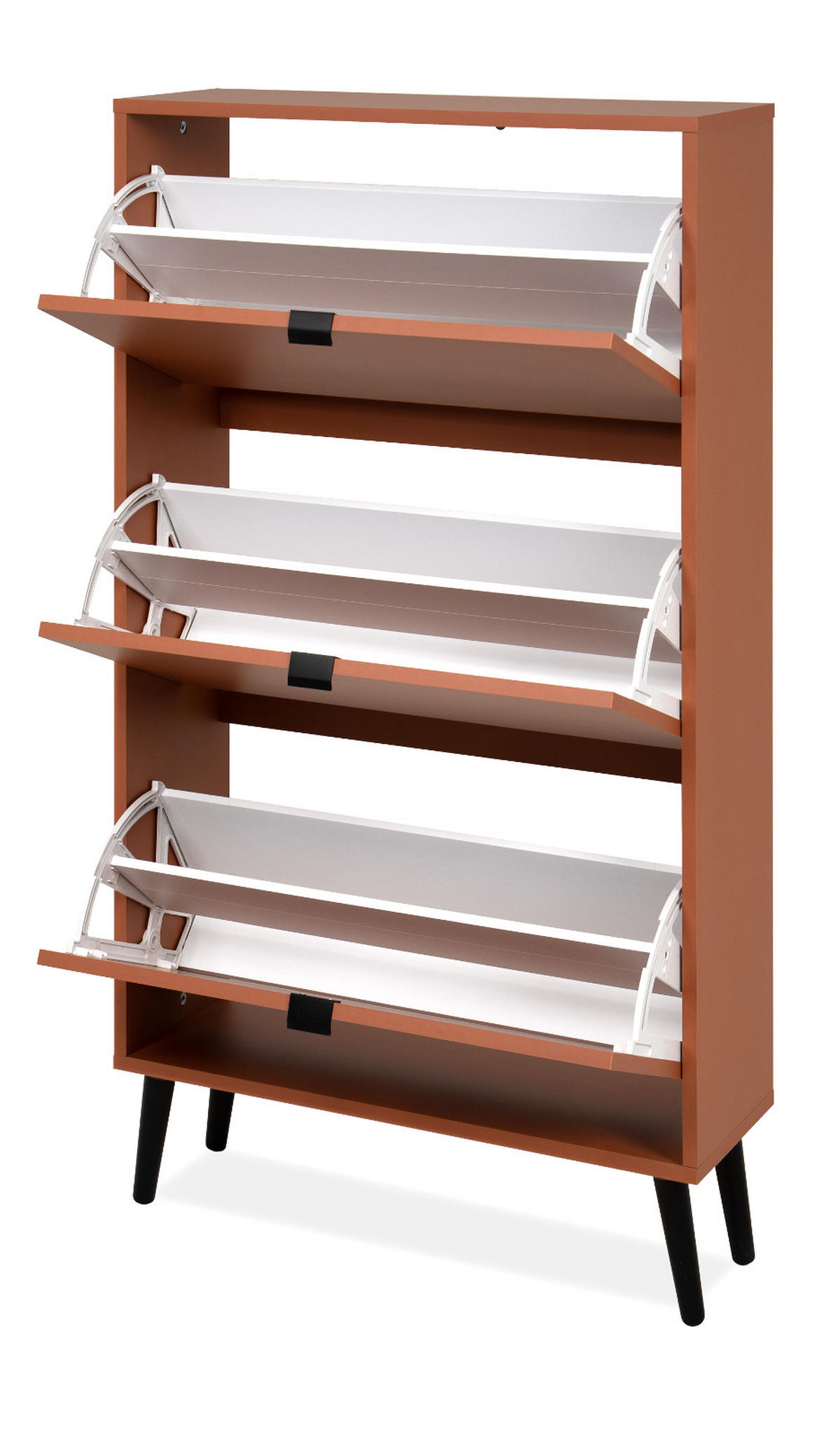 SCHUHSCHRANK terracotta 70 x 125 cm, Schuhkipper mit 3 Klappen - Terracotta/Schwarz, Holz/Holzwerkstoff (70/125/24cm) - Furn.Design