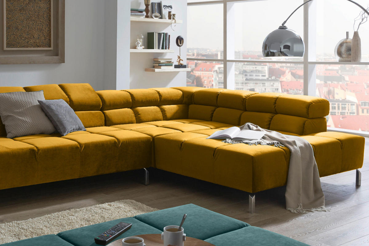 ECKSOFA NELSON Gelb Velvet - Currygelb/Gelb, Textil (321/216cm) - KAWOLA