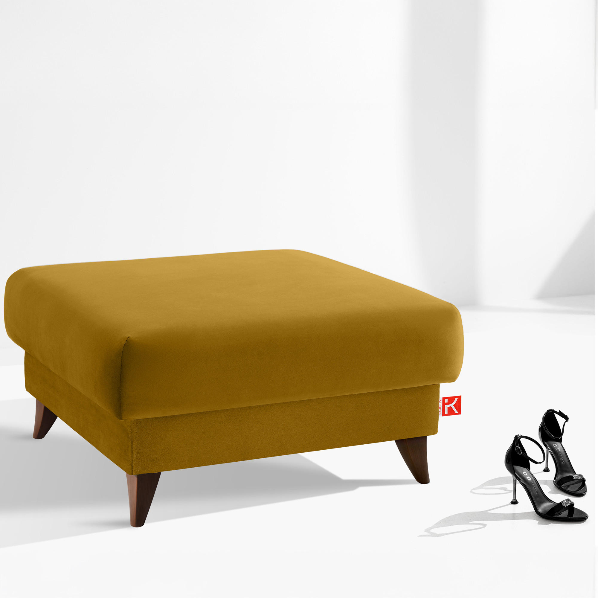HOCKER GUSTAVO Velours, Gelb - Gelb, Holz/Holzwerkstoff (92/49/92cm) - KONSIMO®