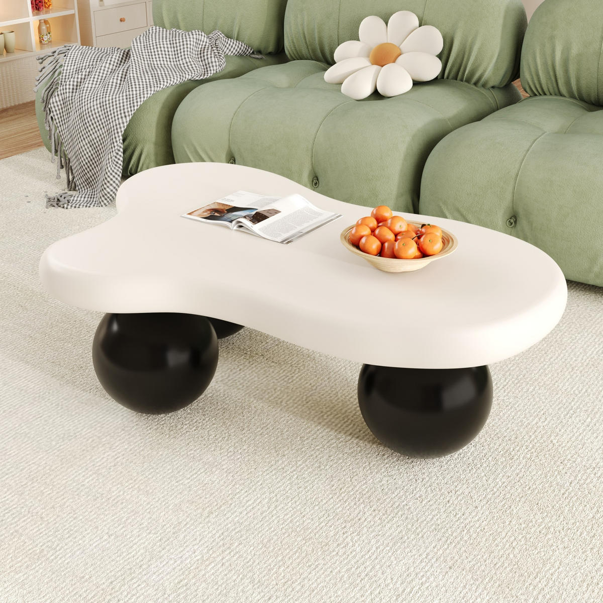 COUCHTISCH Wolkenform LED rund weiß - Schwarz, Holz (62.5/95/32cm) - LEBENLANG