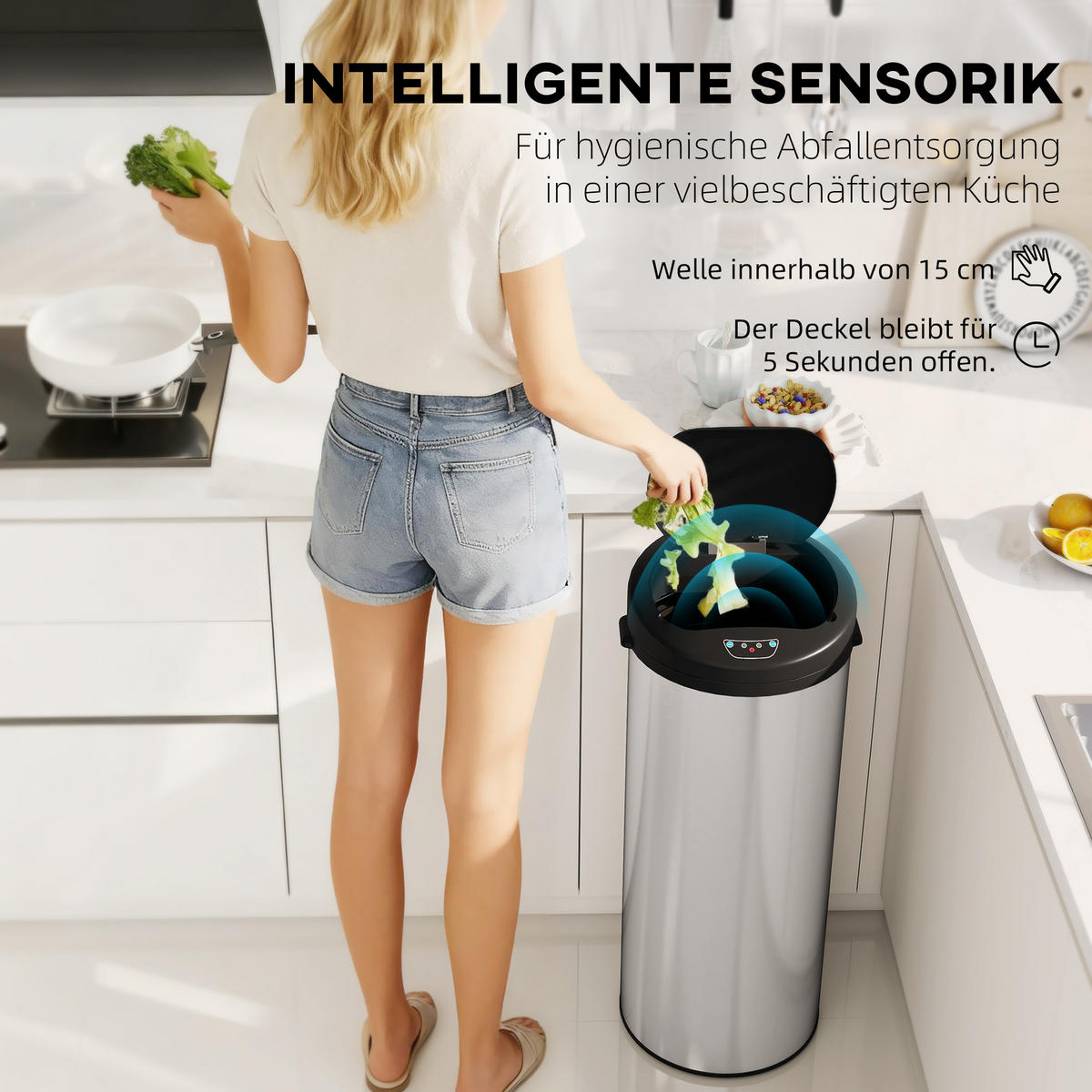 SENSOR-MÜLLEIMER Edelstahl Kunststoff Silber - Silberfarben, Metall (30/78.5/32cm) - HOMCOM