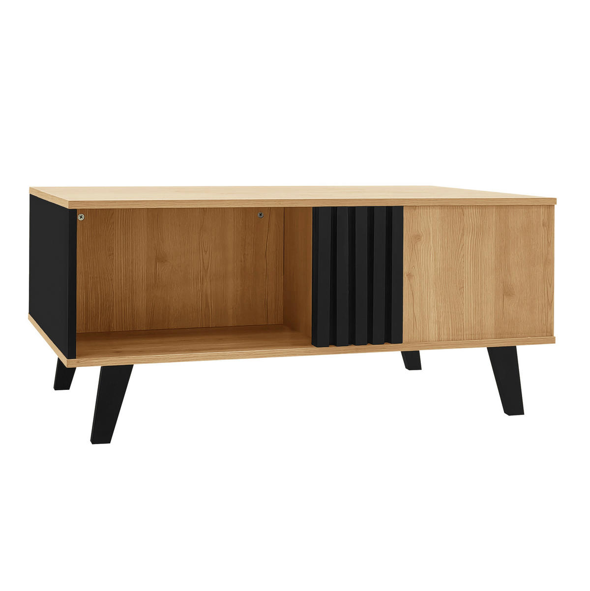 COUCHTISCH aus Glas und Spanplatte 100x60x45 cm in Naturfarben mit Stauraum - Naturfarben, Holzwerkstoff (100/60/45cm) - Modfu