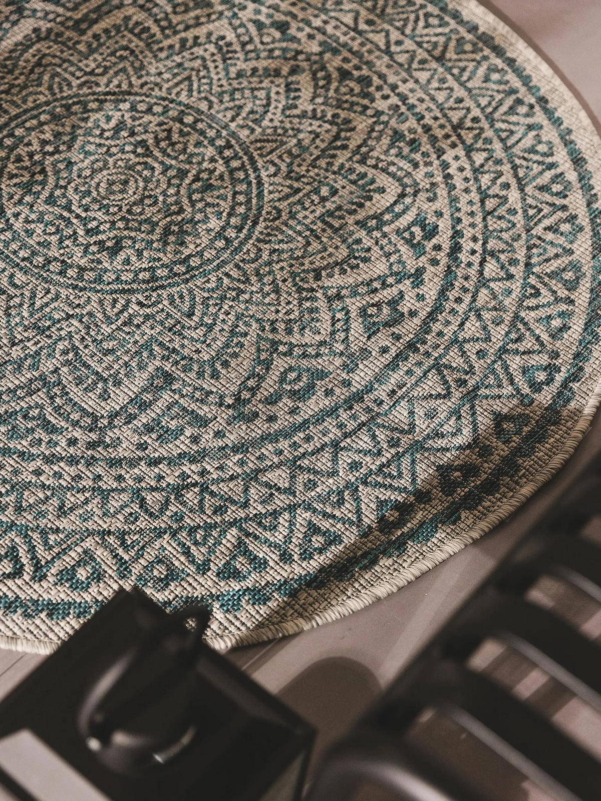 OUTDOORTEPPICH rund Cleo Beige/Blau ø 120 cm rund - Beige, Textil (120/120cm) - benuta Nest