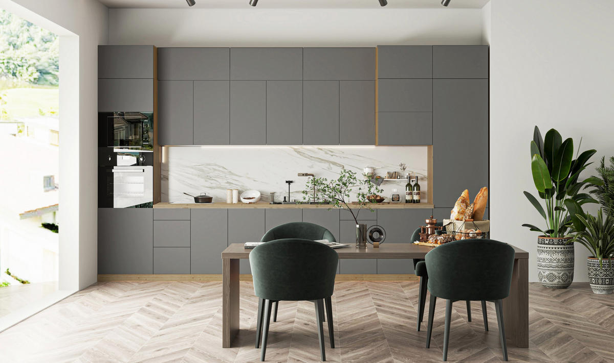 KÜCHENZEILE – Küchenblock 420 cm VELORA – KU-S38 – Grau - Grau, Holzwerkstoff (420/248/58cm) - hi-markt