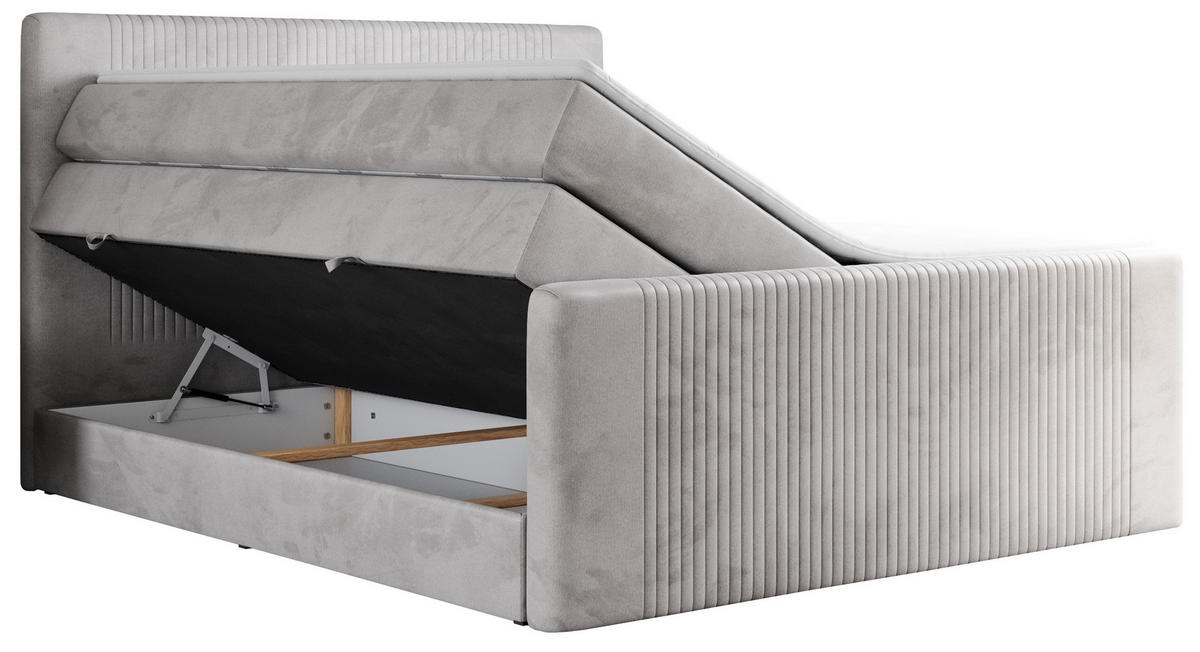 BOXSPRINGBETT KING DOREN 140/200 Hellgrau Velvet - H3 - Hellgrau, Holz/Textil (140/200cm) - MKS