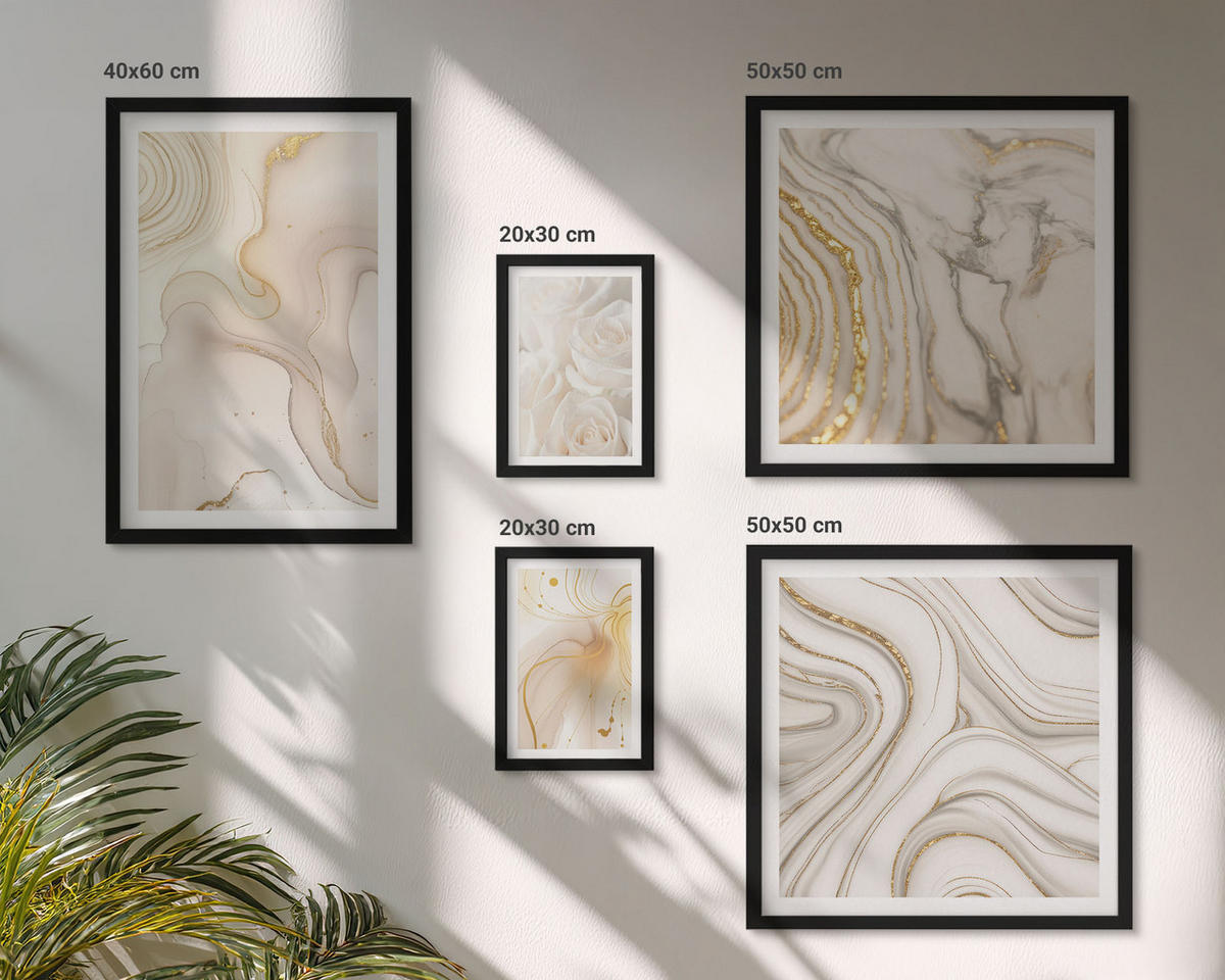 BILDER SET 5er Set - 50x50 cm & 20x30 cm & 40x60 cm Schwarzer Rahmen - Landschaften Natur Felder Sonne - Schwarz, Kunststoff (40/60cm) - TULUP