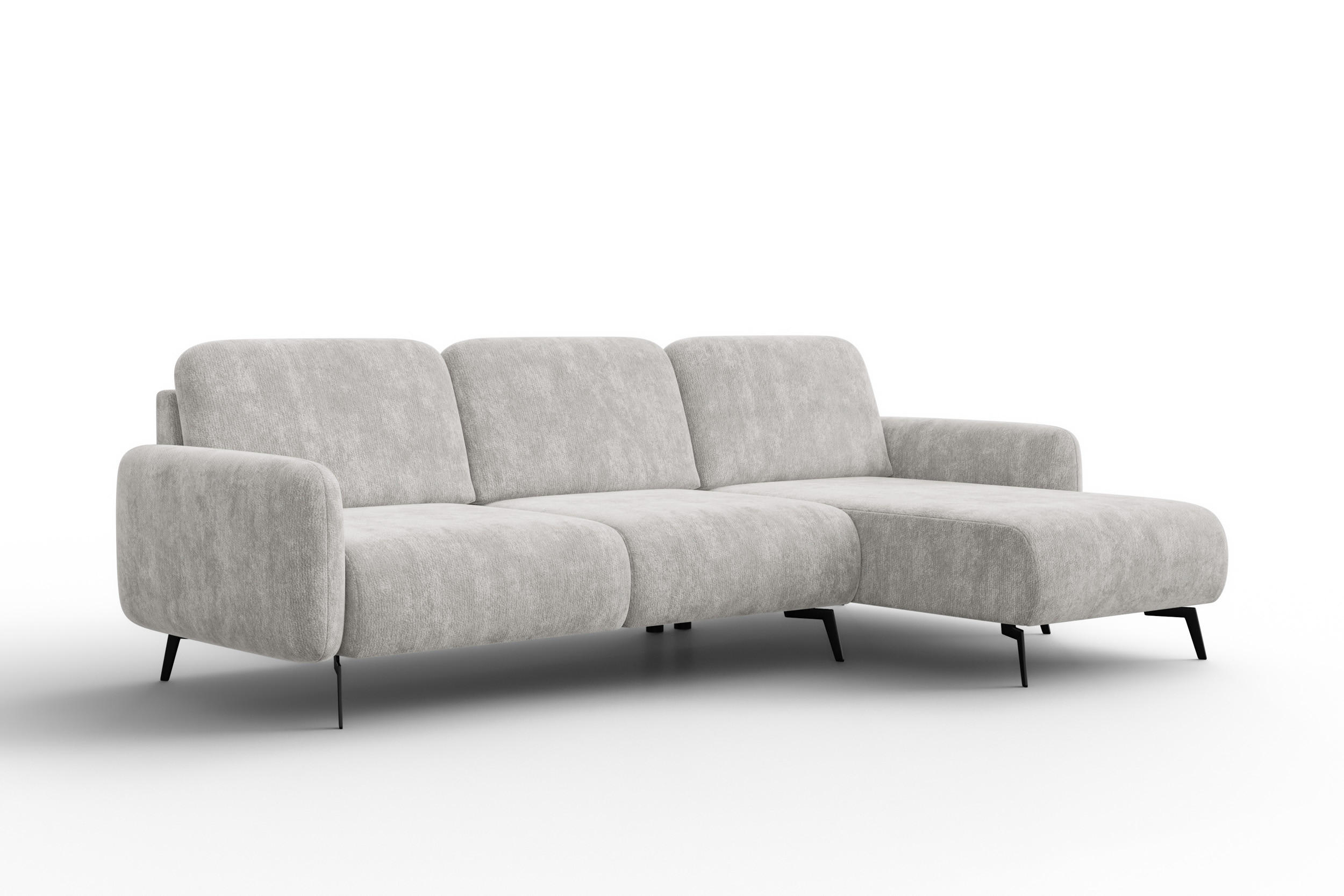 ECKSOFA FEBE 4-Sitzer RECHTS, hellgrauer Chenille-Stoff - Hellgrau/Schwarz, Holz/Textil (264/157cm) - Wozimo