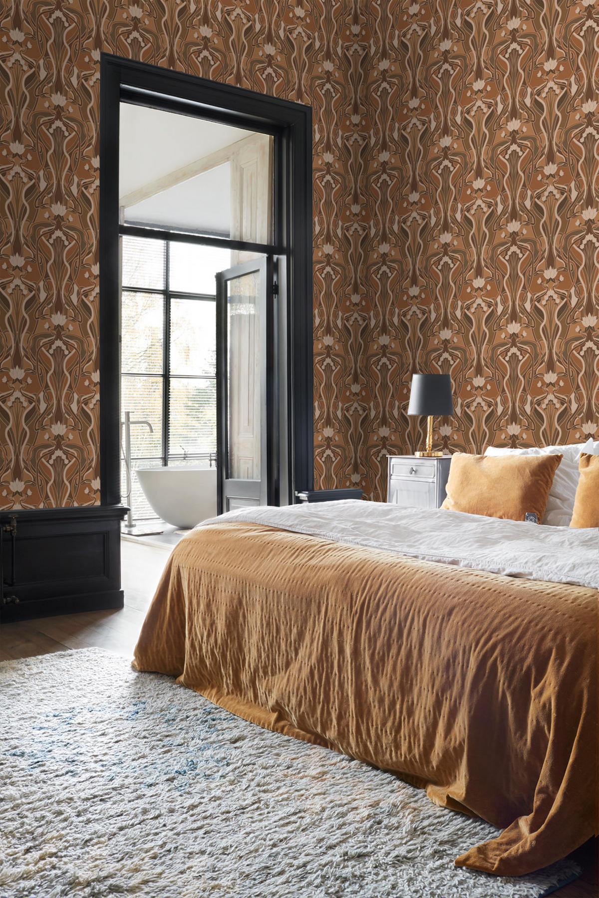 TAPETE Blumenmuster im Jugendstil 50 x 900 cm - Braun, Papier (50/900cm) - ESTAhome