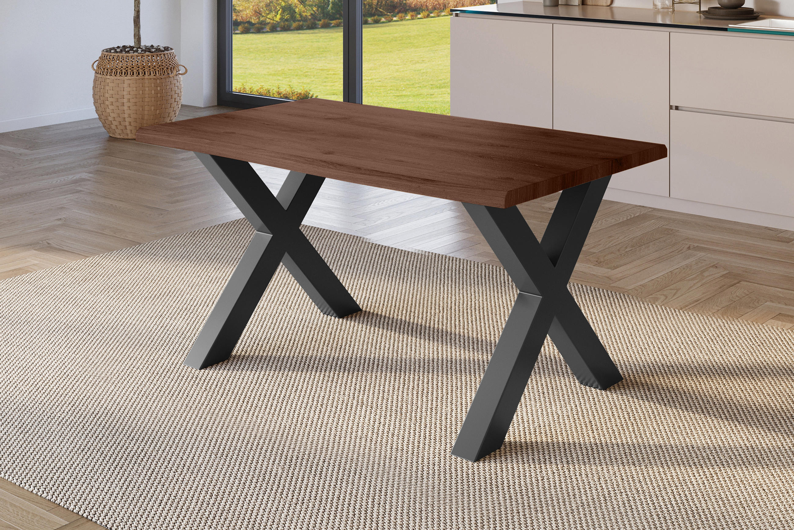 Thumbnail - SAM Esstisch, Nussbaum, Schwarz, Holz, Teilmassiv, Quadratisch, 120x77x80 cm, Esszimmer, Tische, Esstische