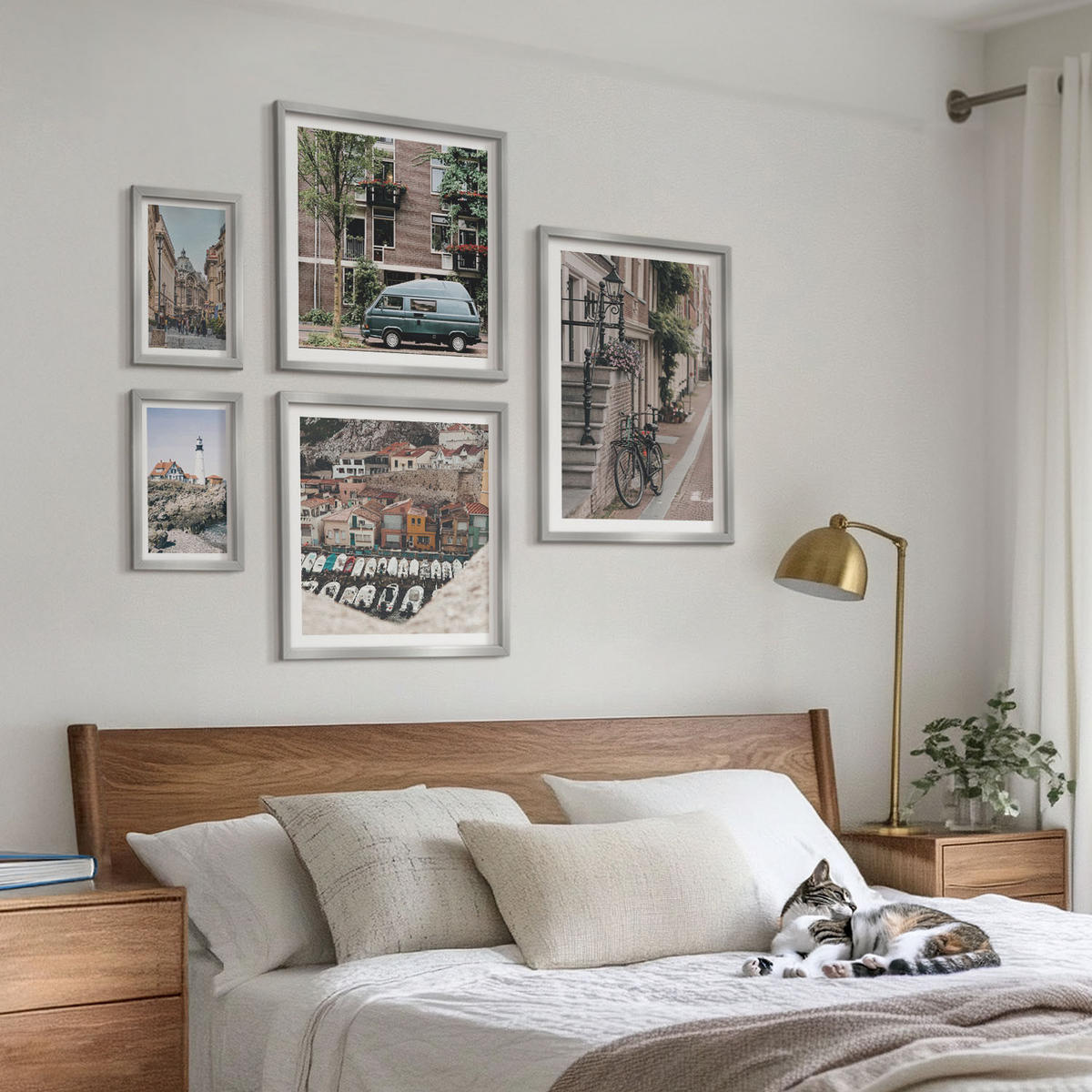 WANDBILDER 5er Set - 50x50 cm & 20x30 cm & 40x60 cm Silberner Rahmen - Elegante Muster auf Steinen - Silberfarben, Kunststoff (40/60cm) - ArtPrintCave