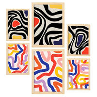 POSTER Set Mit 6 Florid Wie In Farbenfrohe Zusammenfassungen A3 & A4 Rahmen Aus Hellem Holz - Beige, Papier (29/3cm) - Nacnic