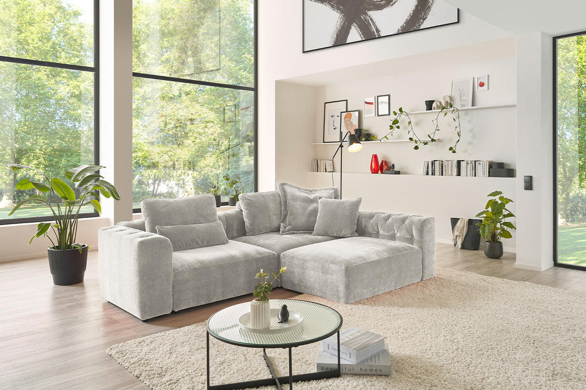 SOFA SITZELEMENT SEPHI Silber Cord - Silberfarben/Schwarz, Kunststoff/Textil (107/39/82cm) - KAWOLA