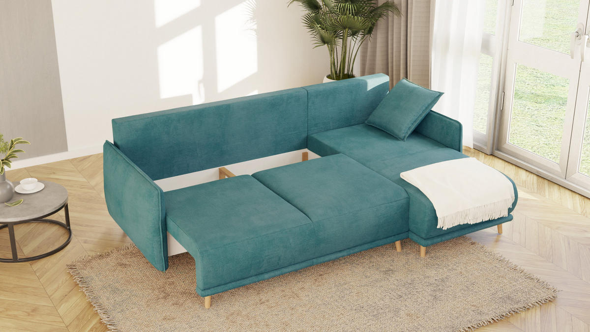 ECKSOFA Chroma Türkis Luxusmicrofaser - Türkis/Braun, Holz/Textil (238/170cm) - S-Style Möbel