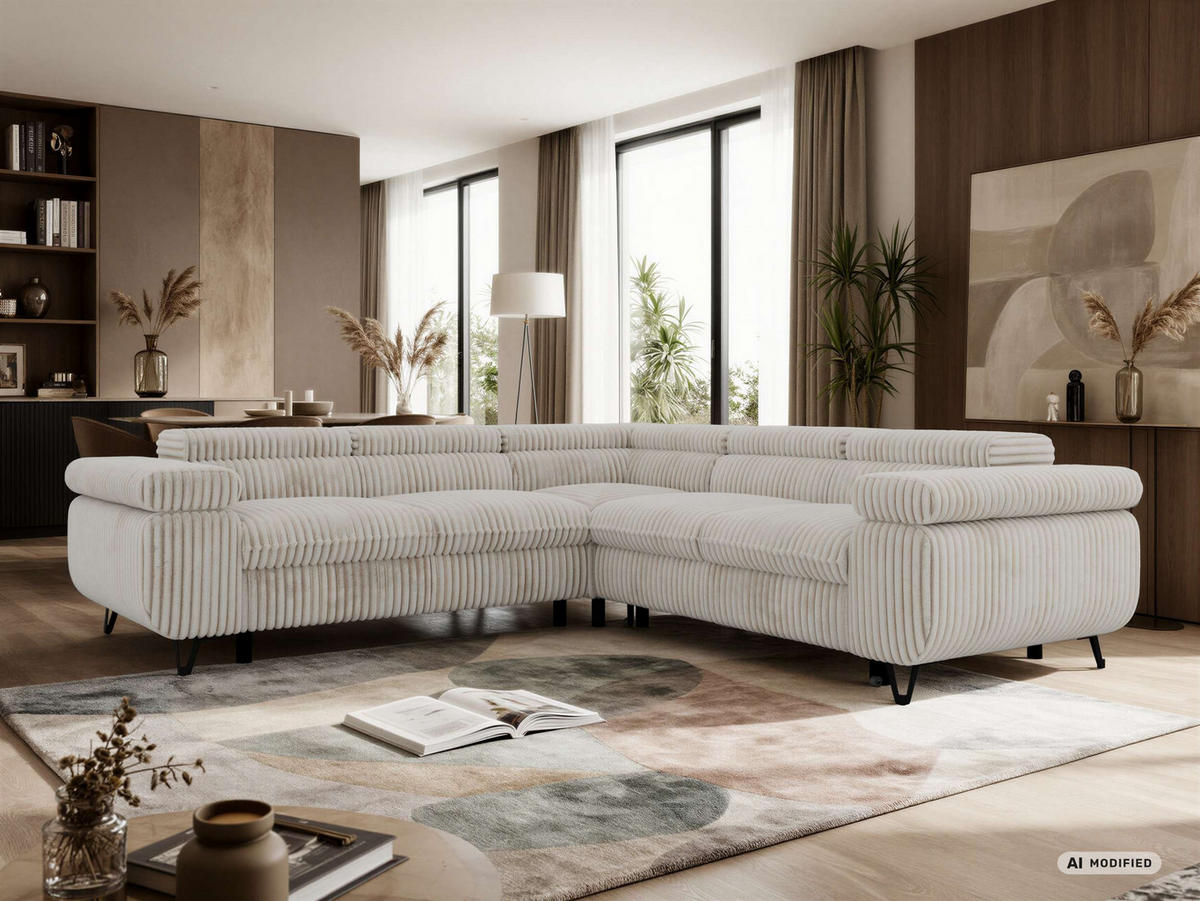 ECKSOFA QUADRO L - Beige Cord - Links Seite - Beige/Creme, Textil/Metall (269/269cm) - MKS