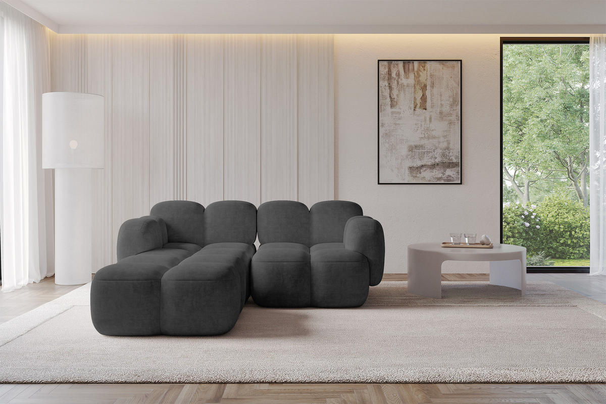 ECKSOFA modulares Sofa Links Miko-L1 214x205x75 Dunkelgrau Velours - Dunkelgrau/Schwarz, Holzwerkstoff/Kunststoff (214/205cm) - ALTDECOR